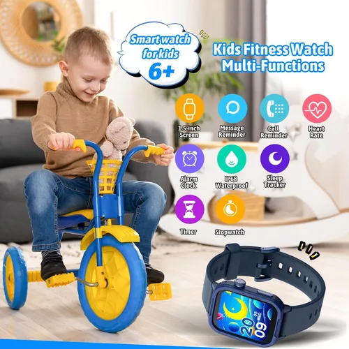 Miniatura 3 de Reloj inteligente para niños, no necesita teléfono, rastreador de fitness de vidrio templado para niños y adolescentes con 19 modos deportivos, Azul