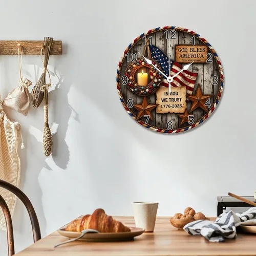 Miniatura 7 de ArogGeld God Bless America USA 250th Anniversary Clock 250 Years of Freedom 1776-2026 Wooden Wall Clocks Battery Operated 10 Inch Men Cave Home