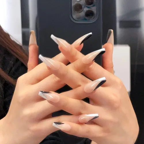 Miniatura 9 de Gold Finger - Kit de uñas postizas de cobertura completa con pegamento, diseño moderno, gel listo para usar, uñas medianas, largas y extralargas