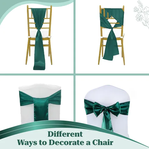 Miniatura 37 de mds - Lote de 10 lazos de satén para sillas de boda y eventos, para decoración de fiestas, 30 colores, Satin, 10 Verde oliva