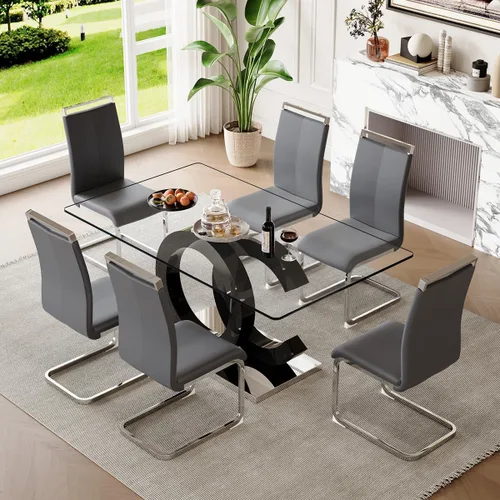 Miniatura 59 de gopop Mesa de comedor de cristal de 63 pulgadas, mesa de cocina moderna, mesa de comedor de vidrio transparente con patas de diseño único negro