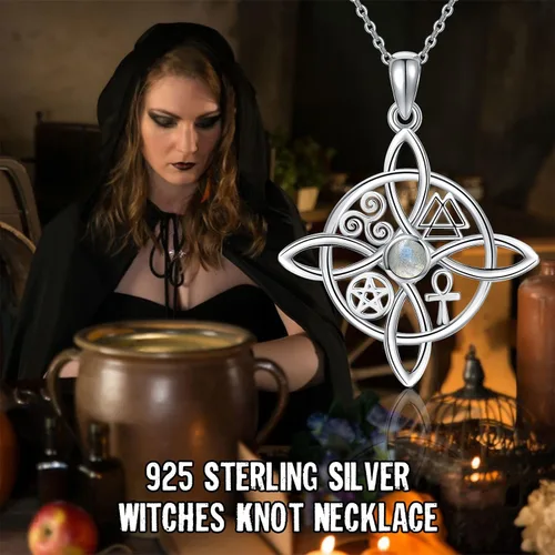 Miniatura 85 de YAFEINI Collar con dije de nudo de bruja de plata de ley, amuleto de bruja de cruz celta, regalo para mujer