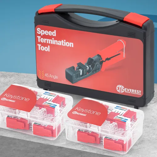 Miniatura 2 de Everest easyJACK - Juego de herramienta Keystone con ángulo de 45° para terminación rápida - con paquete de 20 conectores Keystone RJ45 Cat6 en rojo