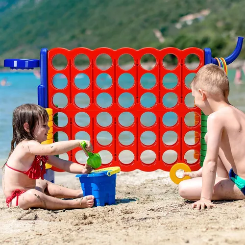 Miniatura 7 de COSTWAY Juego gigante gigante de 4 a puntuación para niños y adultos, juego de 2.5 pies para interiores y exteriores con aro de baloncesto, juego