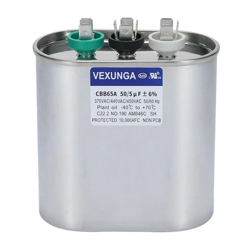 Miniatura 48 de VEXUNGA - 25/5 uF 25+5 MFD 370V o 440V Condensadores redondos de arranque dual 25 5 uF 370 440 Volt VAC CBB65 Condensadores para acondicionador