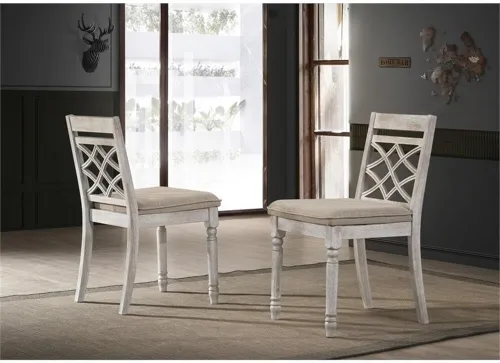 Miniatura 4 de Lilola Home Havanna - Juego de 2 sillas de comedor de tela color blanco roto de 19 pulgadas con respaldo estampado, patas de madera envejecida