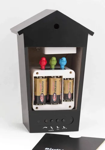 Miniatura 3 de KOOKOO Birdhouse Red Limited Edition, reloj de cuco de diseño moderno con 12 voces naturales de pájaros o llamada de cuco Rojo