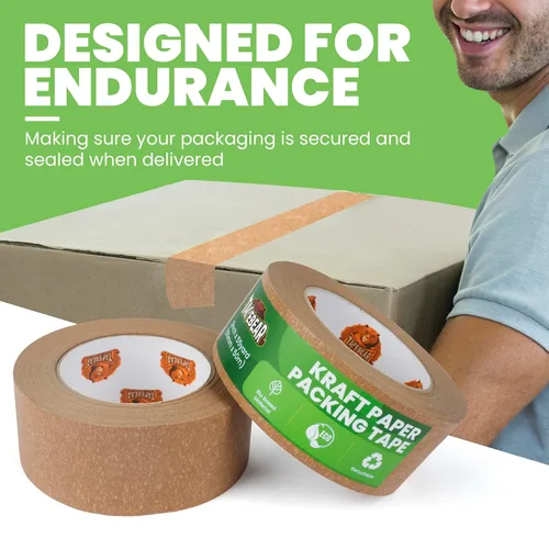 Miniatura 3 de TAPEBEAR Cinta de papel kraft ecológica, cinta de embalaje biodegradable resistente de 2 pulgadas x 55 yardas, cinta de embalaje reciclable