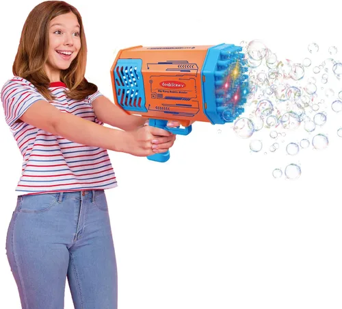 Miniatura 5 de Doohickey Bubble Blaster - Juguete para niños, pistola recargable para hacer burbujas, 1000 burbujas por minuto, solución de 2 burbujas, perfecta