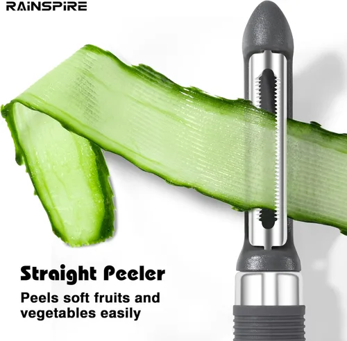 Miniatura 3 de Rainspire Juego de pelador de 3 piezas, pelador giratorio de verduras premium, utensilios de cocina, pelador de patatas, pelador de verduras, Gris