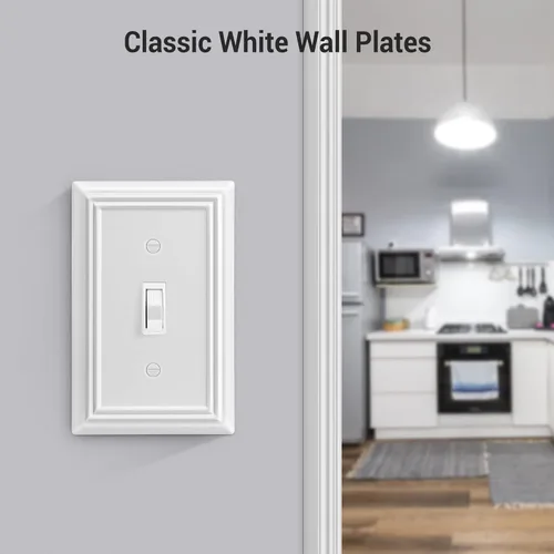 Miniatura 3 de DEWENWILS Paquete de 4 placas de pared de palanca, cubiertas metálicas para interruptores de luz con acabado blanco, placas frontales de servicio