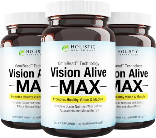 Holistic Health Labs Visión Alive Max con 8 Ingredientes Naturales Lutemax® 2020, Mirtos, Arándanos, c3g de Grosella Negra, Baya Maqui, Azafrán y