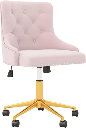 Miniatura 10 de Westice Sillas de escritorio de terciopelo, silla giratoria tapizada de maquillaje cómoda con respaldo copetudo, base de metal dorado y ruedas, Beige