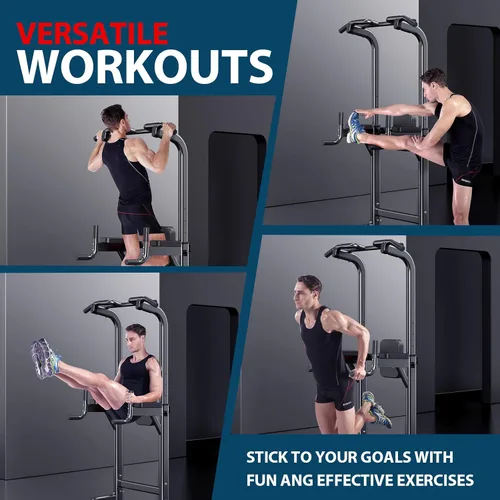 Miniatura 6 de Power Tower - Estación de dominadas y inmersión de altura ajustable, multifunción para entrenamiento de fuerza en el hogar, estación de X