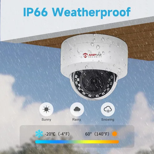 Miniatura 8 de Anpviz Cámara domo IP PoE de 4MP con micrófono/audio, cámara de seguridad IP para exteriores e interiores, visión nocturna de 98 pies, impermeable