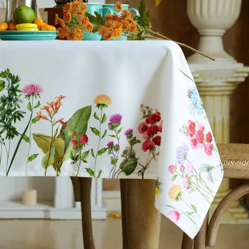 Miniatura 8 de ARTABLE Mantel Rectangular de Primavera con Estampado de Flores, Hierba y Patrones Florales Vintage, Mantel para Mesa de Pascua, Camino de Mesa