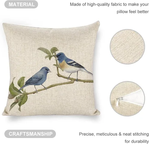 Miniatura 5 de Fundas de almohada decorativas de lino con diseño de pájaro en acuarela de 18 x 18 pulgadas para sofá, dormitorio, sala de estar y automóvil