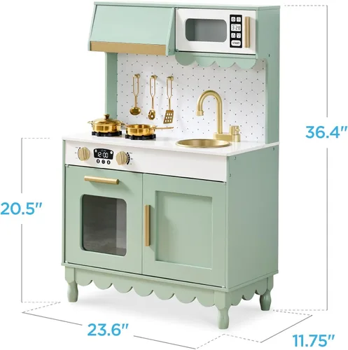 Miniatura 9 de Best Choice Products - Set de cocina de madera de juguete, estación de trabajo de simulación para niños con almacenamiento, borde festoneado, 5