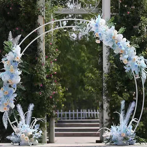 Miniatura 5 de Arco de metal para ceremonia, soporte de fondo redondo doble de 6.5 pies, soporte de arco de globo circular con base para decoración de bodas
