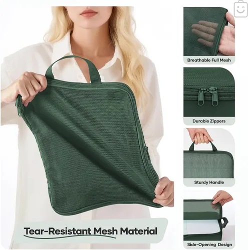 Miniatura 5 de Veken Juego de 11 cubos de compresión para artículos esenciales de viaje, bolsas organizadoras compresibles expandibles grandes para ropa, bolsas