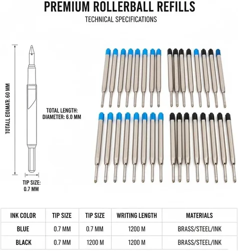 Miniatura 6 de Paquete de 20 repuestos de bolígrafo compatibles con TikiPen Black and Blue Parker. Tinta alemana de escritura suave y punta media de 0.039 in