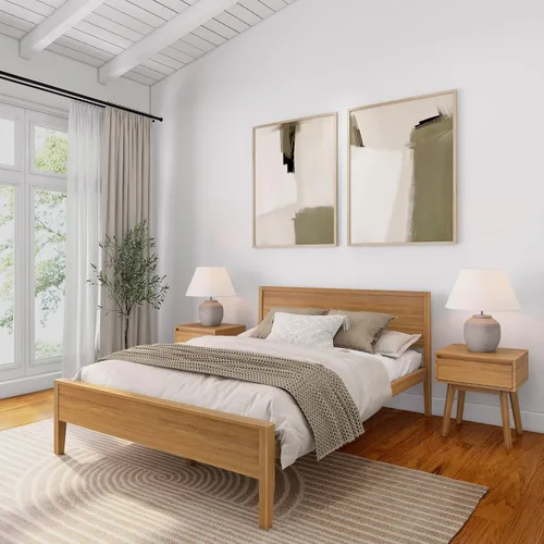 Miniatura 8 de Plank+Beam Estructura de cama individual de madera maciza, cama plataforma con cabecero, color nogal