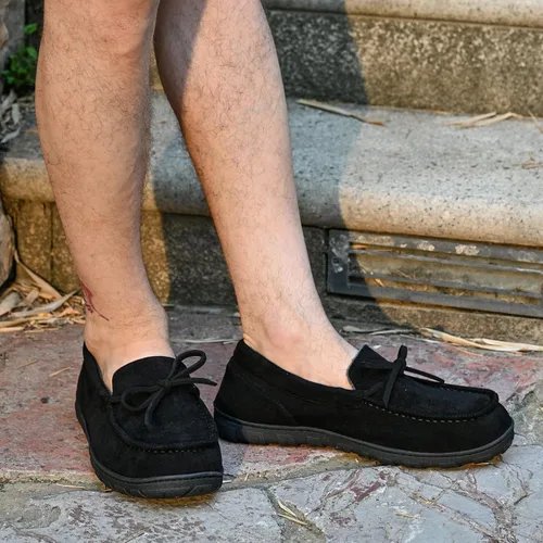 Miniatura 5 de LazyStep Pantuflas tipo mocasín de microgamuza para hombre, para interiores y exteriores, con espuma viscoelástica cómoda
