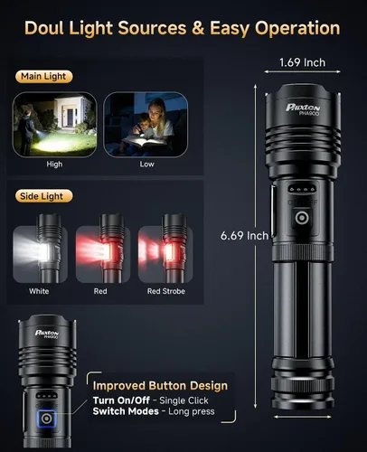Miniatura 4 de Linternas de alto lúmenes 100000 USB C recargables – Paquete de 2, LED brillante de 30 W y luz roja COB, largo alcance y ajustable, larga duración