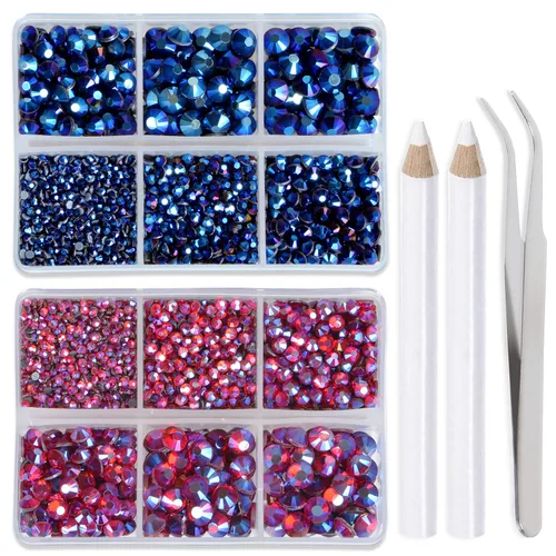 Miniatura 42 de LPBeads 6400 unidades de diamantes termoadhesivos de 12 colores con parte trasera plana, 5 tamaños mixtos, gemas de cristal redondas con pinzas