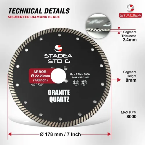 Miniatura 2 de SBD101C Hoja de sierra de diamante de 4 pulgadas de corte continuo turbo seco - Corta granito cuarcita, compatible con amoladora, cortador