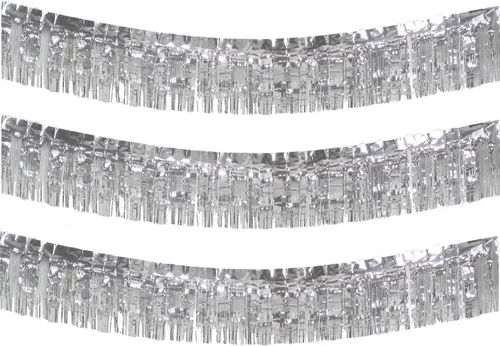 Miniatura 14 de Guirnalda gruesa de flecos de papel de aluminio negro de 10 pies por 15 pulgadas, paquete de 3, pancarta de oropel metálica brillante