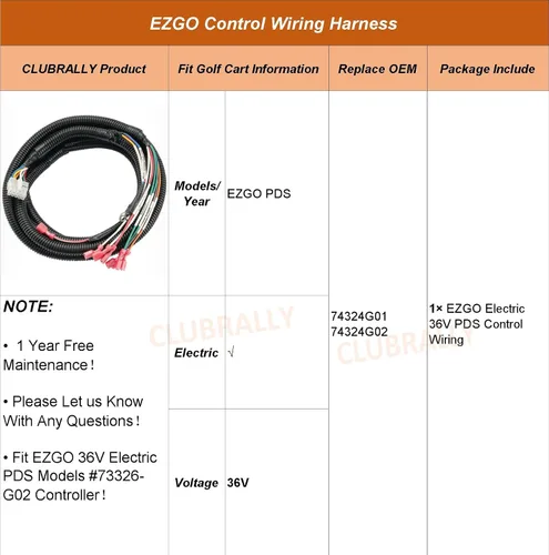 Miniatura 8 de CLUBRALLY Arnés de cableado de control de carrito de golf para modelos PDS eléctricos EZGO de 36 V, se adapta al controlador # 73326-G02, arnés