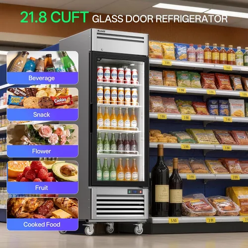 Miniatura 4 de Coolski Refrigerador comercial de puerta de vidrio de 1 puerta, comercializador de pantalla de acero inoxidable con luz LED para uso comercial