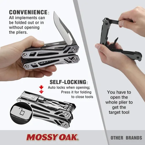 Miniatura 3 de MOSSY OAK Multiherramienta, cuchillo de bolsillo de acero inoxidable 21 en 1 con funda de destornillador, alicates autobloqueantes con funda