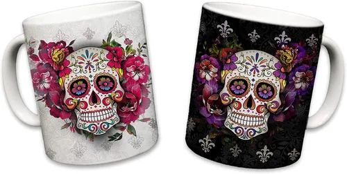 Miniatura 12 de Sweet Gisele Taza de cerámica de calavera de azúcar, taza de café con estampado floral, diseño del Día de los Muertos, hermosos colores vivos, gran