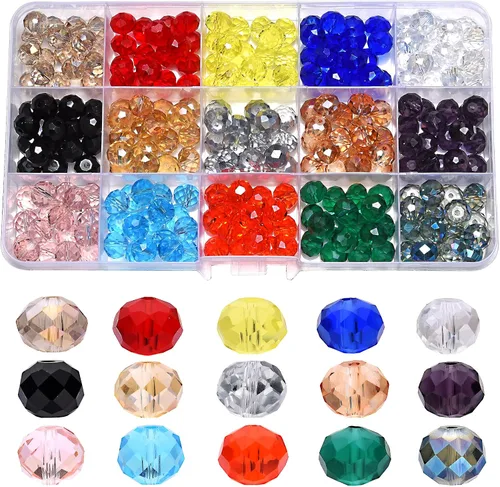Briolette de 0.394 pulgadas, 225 cuentas de cristal facetadas en forma de Rondelle, cuentas espaciadoras de cristal AB coloridas para pulseras,