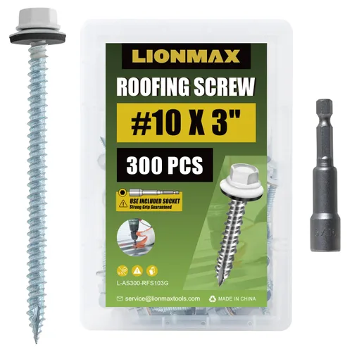 Miniatura 27 de LIONMAX 300 piezas de tornillos para techos de metal #10 × 1 pulgada, revestimiento antioxidante, cabeza hexagonal, tornillo de chapa metálica