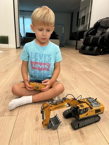 Miniatura 7 de KIDMARKT Excavadora de juguete con control remoto para niños Camión de construcción de metal de 11 canales con luces, 2 baterías de 1200 mAh
