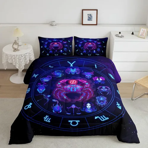Miniatura 9 de Erosebridal Virgo - Juego de edredón de tamaño individual con 12 constelaciones, para niños, niñas, niños, niñas, niños, juego de edredón de galaxia