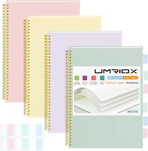 Miniatura 10 de Umriox Cuaderno Pequeño en Espiral, Paquete de 4 Cuadernos de Espiral Punteado A5 de 5.9" x 8.3" Papel de Cuadrícula de Puntos 160 Páginas, Cuaderno