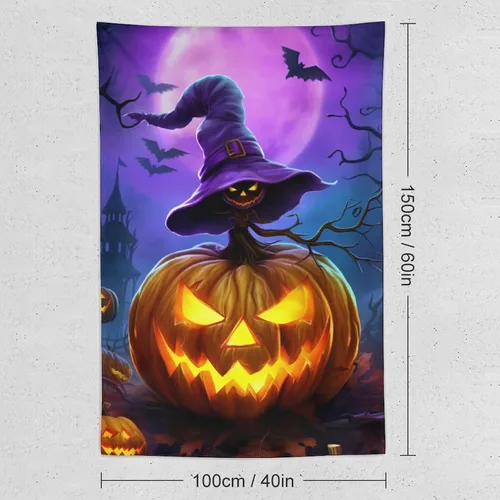 Miniatura 2 de josnmre Tapiz morado con diseño de murciélago y fantasía, fantasma, para colgar en la pared, divertido tapiz de pared de calabaza para dormitorio