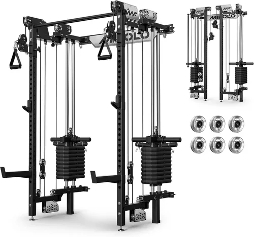 Miniatura 15 de Mikolo Folding Squat Rack, Wall Mounted Power Rack with Cable Crossover Machine & LAT Pull Down, Functional Trainer with 5 Adjustable Function