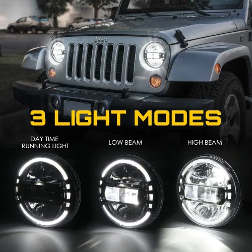 Miniatura 3 de Xprite Faros LED redondos de 7" compatibles con Jeep Wrangler JK JKU LJ CJ TJ 1997-2018, Hummer H1 H2, faros con anillo de halo aprobados por DOT