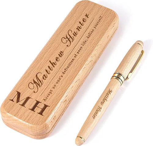 Bivei Regalo de bolígrafo grabado para mujeres y hombres, juego de bolígrafos y lápices personalizados en madera de arce, juego de 2 bolígrafos de