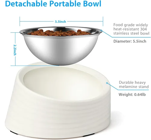 Miniatura 5 de Uppetly Tazón Inclinado para Perros 1 Taza, Cuenco de Comida para Perros y Gatos de Acero Inoxidable Inclinado 15°, Comedero Antideslizante