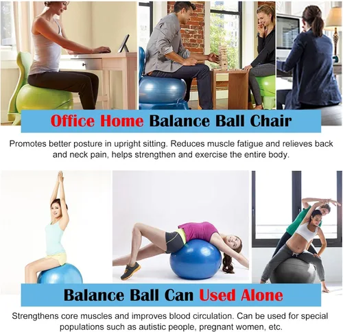 Miniatura 8 de Silla ergonómica de oficina, bola de yoga negra y kit de base, silla de bola de estabilidad de 21.6 pulgadas para sentarse prolongado/inquieto