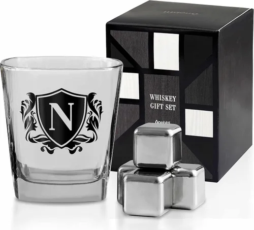 Miniatura 16 de Regalos de whisky para hombres, vaso de whisky con inicial personalizada con piedras de whisky para papá, novio, mejores amigos, compañeros