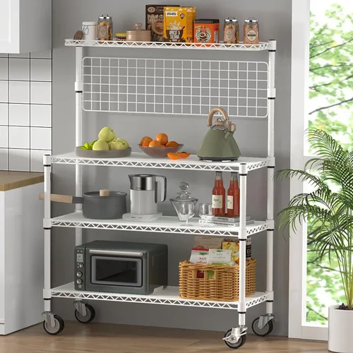 Miniatura 12 de Leteuke Estante para panaderos con almacenamiento y ruedas, estante de cocina de 42 pulgadas para microondas, estante de almacenamiento resistente