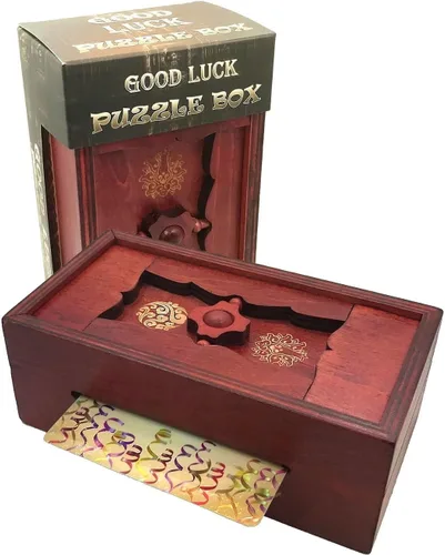 Caja de Rompecabezas de Buena Suerte Secreto - Porta Dinero y Tarjetas de Regalo en un Truco Mágico de Madera con Compartimento Oculto Caja de