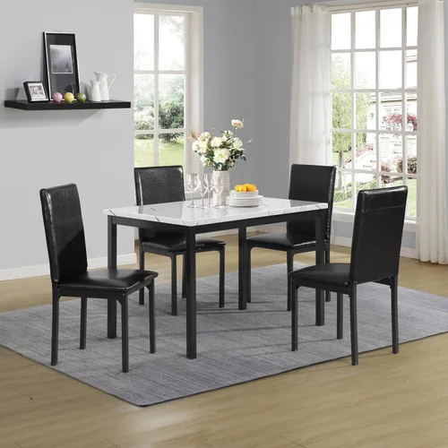 Miniatura 9 de Roundhill Furniture Juego de comedor de metal Citico de 5 piezas con tapa de mármol sintético laminado, color negro